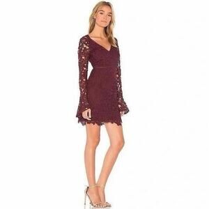 ASTR Lacy Dress Maroon Burgundy Wine Cocktail Party Sheath Mini Size Large